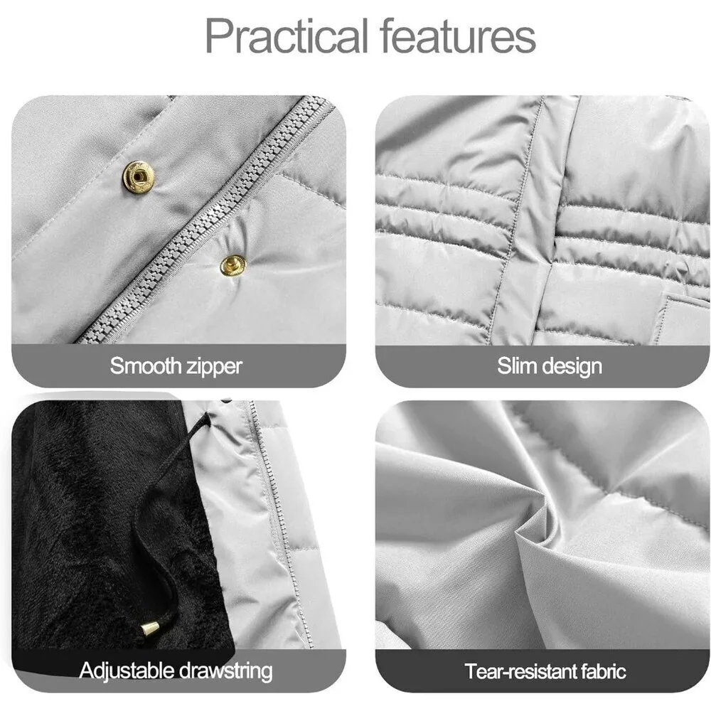 Women's Light Grey Winter Warm Long Drawstring Waterproof Snow Puffer Jacket